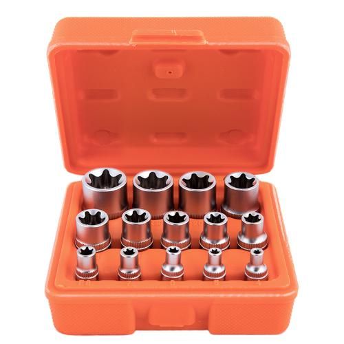 Набор торцов головок наружный торкс 1/4"-3/8"-1/2"DR, Е4-Е24, 14 предм Alloid