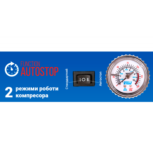 Компрессор "ViTOL" К-52 150psi/15Amp/40л/Автостоп/прикуриватель (К-52)