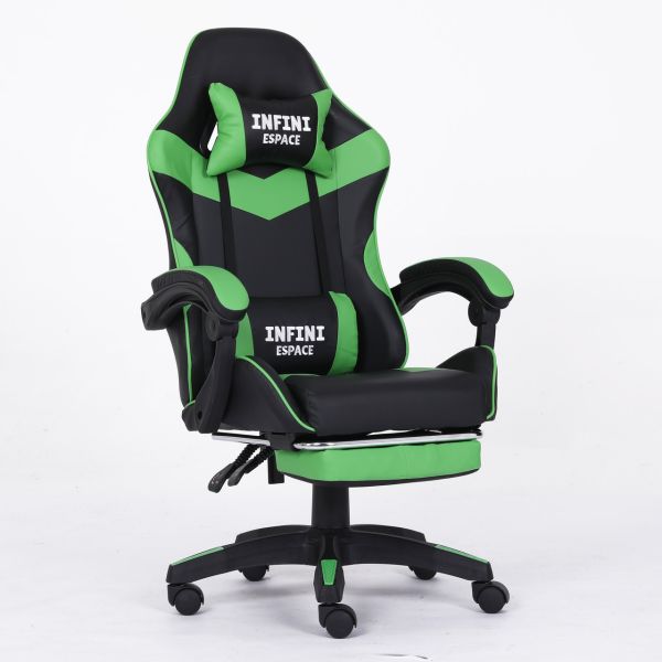 Компьютерное кресло с подставкой для ног INFINI ESPACE Черно-зеленый