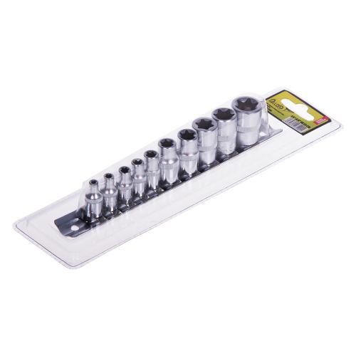Набор торцов головок наружный торкс 1/4"-3/8"DR Е4-Е18, 10 предм Alloid