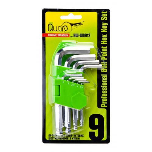 Набор шестигранных ключей с шаром, изогнутых. 9 пр. 1,5-10 мм Alloid