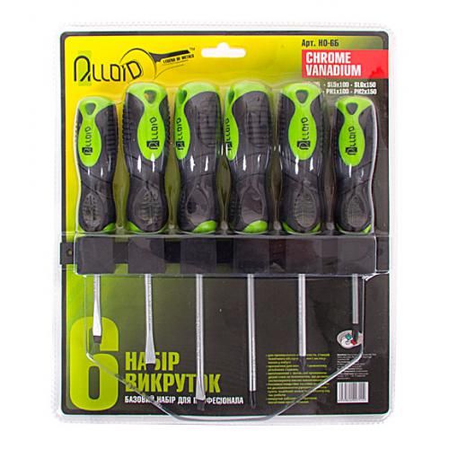 Набор отверток шлиц и крест 6 предметов (блистер) + крепежная планка Alloid (НО-6Б)
