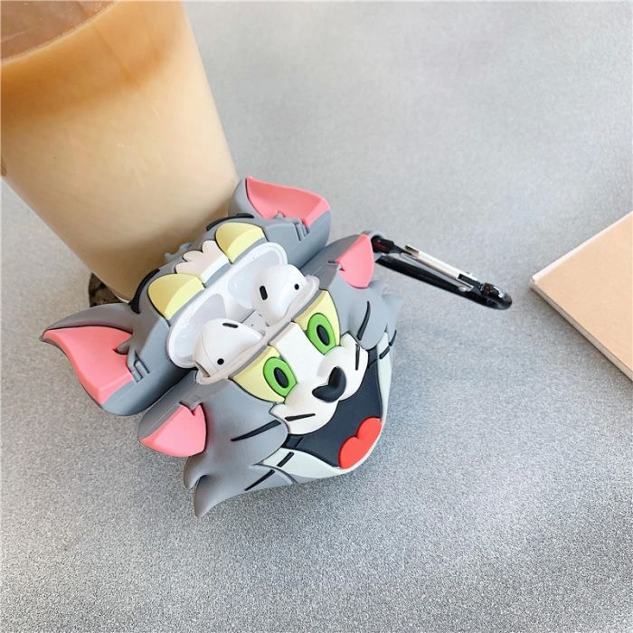 Силиконовый футляр Tom & Jerry series для наушников AirPods 1/2 + карабин