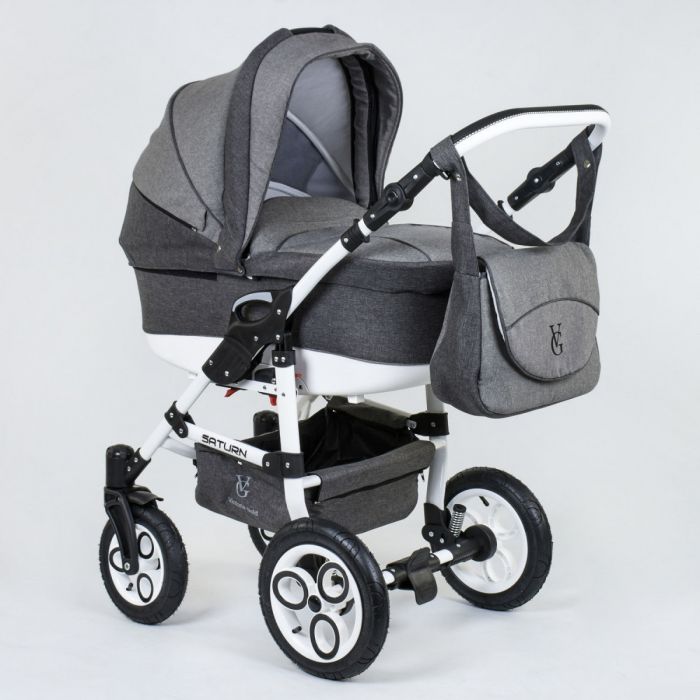 Универсальная коляска Saturn Серая (57321) на белой раме.